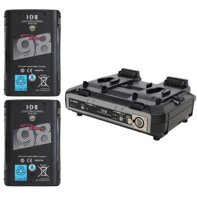 2 x DUO-C98 Batteries, 1 x VL-2000S Simultaneous Charger with 4 pin XLR DC Output (100W)  
